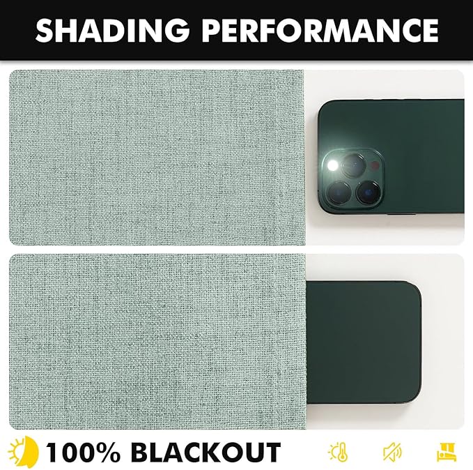 MIULEE 100% Blackout Linen Curtains for Bedroom, Seafoam Green Solid Luxury Decor Thermal Insulation Room Darkening Drapes for Living Room Nursery Back Tab Rod Pocket 42 x 63 Inches, 2 Panels