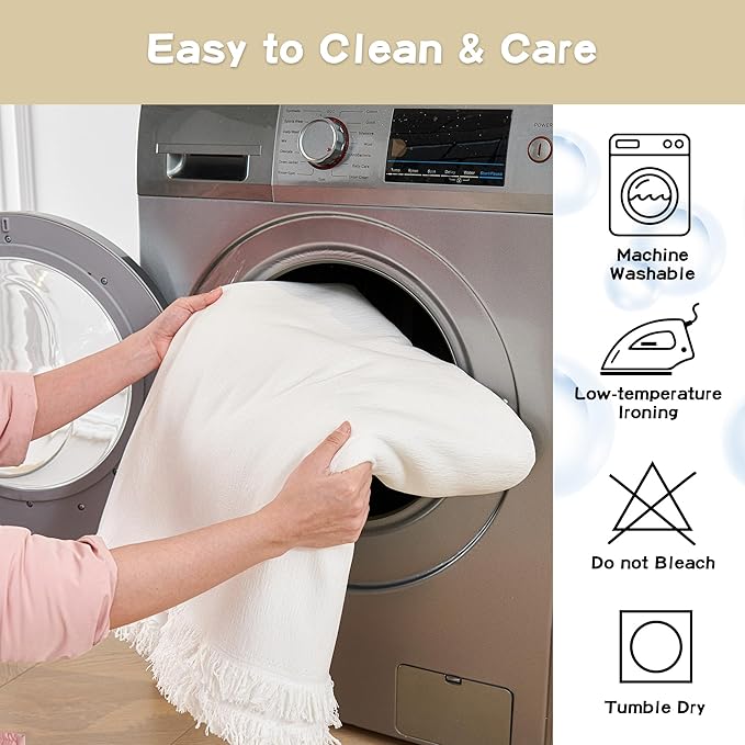 MYSKY HOME Sofa Covers for 2 Cushion Couch L Shaped Couch Cover Washable Couch Cover with Tassels Boho Couch Covers Non Slip Super Universal Soft Sofa Slipcover for Kids, Dogs, Pets, 71"x118", White