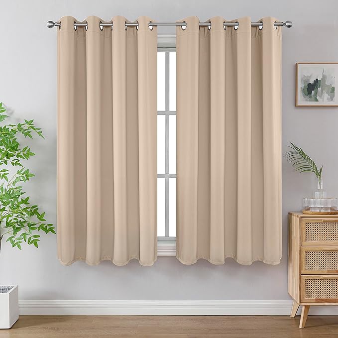 Joydeco Blackout Curtains 72 Inch Length 2 Panels Set, Thermal Insulated Long Curtains& Drapes 2 Burg, Room Darkening Grommet Drapes for Living Room Bedroom Window (W52 x L72 Inch, Light Beige)