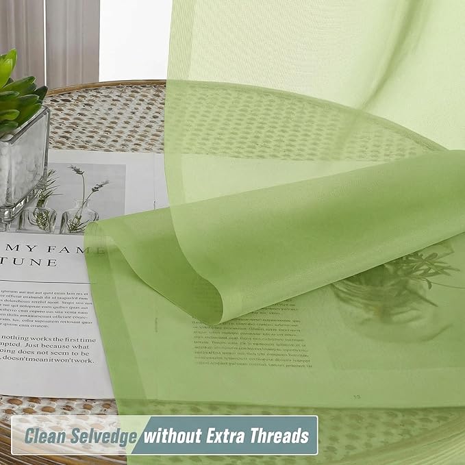 Sheer Curtains 63 Inch Length 2 Panels, Soft Voile Sheer Curtains for Christmas, Breathable Light Filtering Window Treatments, Dual Rod Pocket Panels, Lime, 2x42Wx63L Inches