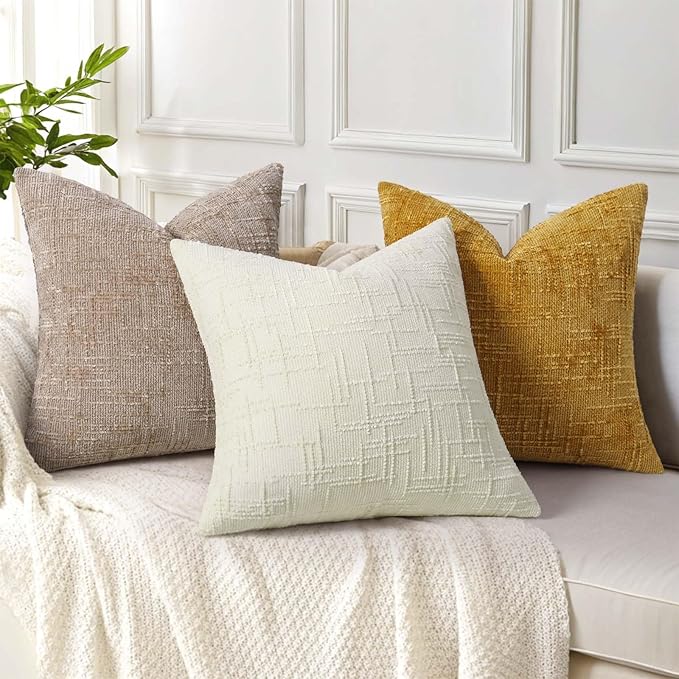 decorUhome Oatmeal Chenille Euro Sham Throw Pillow Covers 22x22 Set of 2 Textured Soft Cozy Slubby Couch Pillow Covers Modern Farmhouse Boho Decorative Pillow Cases for Bed Sofa Living Room