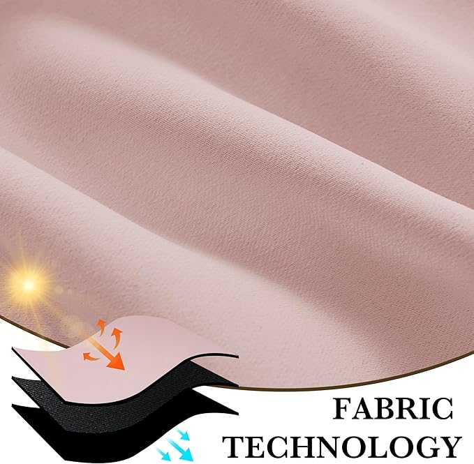 RYB HOME 100% Blackout Short Curtains for Small Window, Thermal Insulated Total Room Darkening Noise Reducing Curtains for Kitchen Bathroom Basement, 42 inches Wide by 45 inches Long, Baby Pink