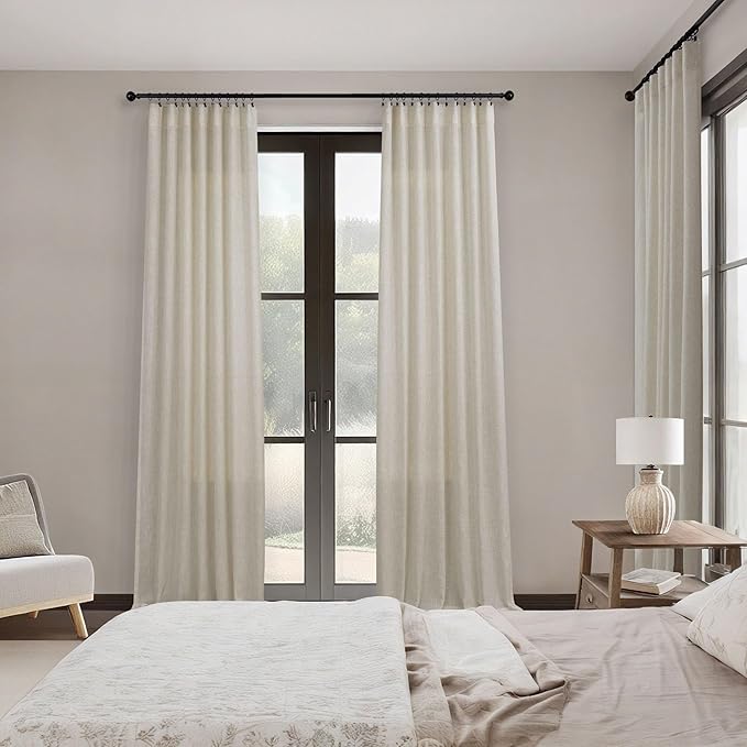 Pitalk Rustic Farmhouse Curtains 60 Inch Wide for Living Room Extra Large Beige Linen Drapes Semi Sheer Room Divider Curtain for Patio Sliding Glass Door 2 Panel Back Tab Pocket Width 60 x 96 Long Tan