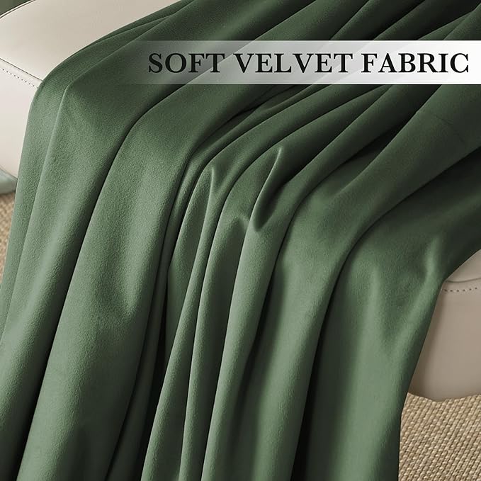 RYB HOME Elegant Green Velvet Curtains 84 inches Long, Light Blocking, Thermal Insulated, Stylish Velvet Drapes with Hook Belt for Cozy Home Aesthetics, 52" W x L84 L, 2 Panels Set