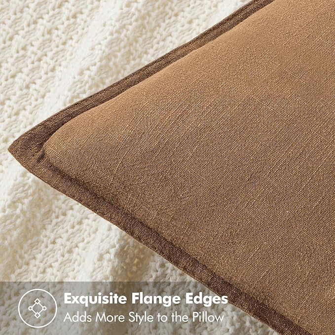 MIULEE Decorative Linen Pillow Covers 20x20 Inch Brown Boho Farmhouse Neutral Couch Throw Pillows for Bed Pack of 2 Accent Modern Pillowcase Sofa Livingroom Home Decor