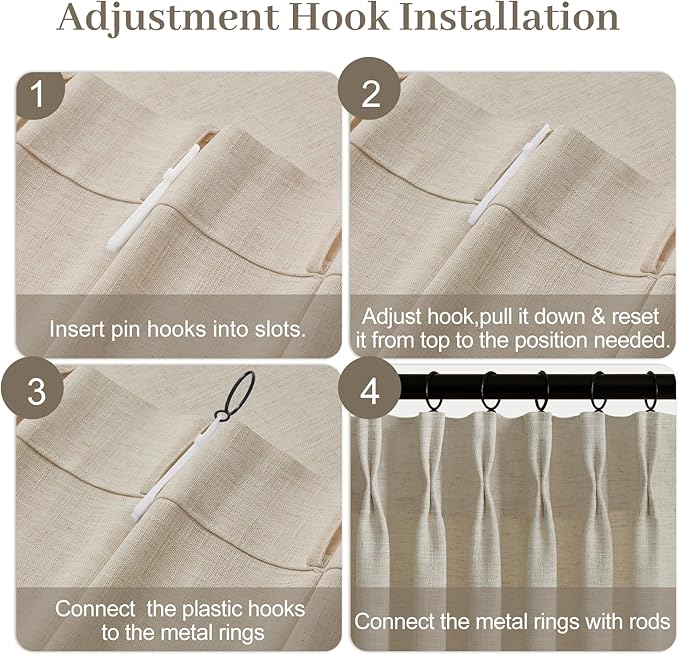 IVAPUPU 70 Inch Extra Width Pinch Pleated Curtains for Living Room, Pleated Linen Sheer Curtains Light Filtering Privacy Hooks Rings Back Tab Drapes for Sliding Door, 1 Panel, 70Wx84L, Sand Beige