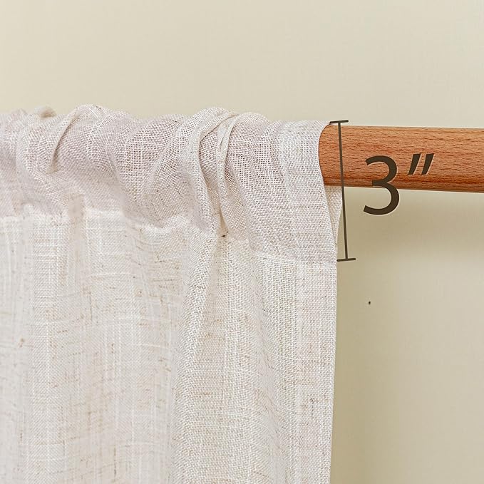 MYSKY HOME Linen French Door Curtains for Door Window 72 Inch Length 2 Panels Semi Sheer Light Filtering Curtain for Bedroom Window Glass Rod Pocket for Kitchen Dining Room, Natural Linen, 26" Wide