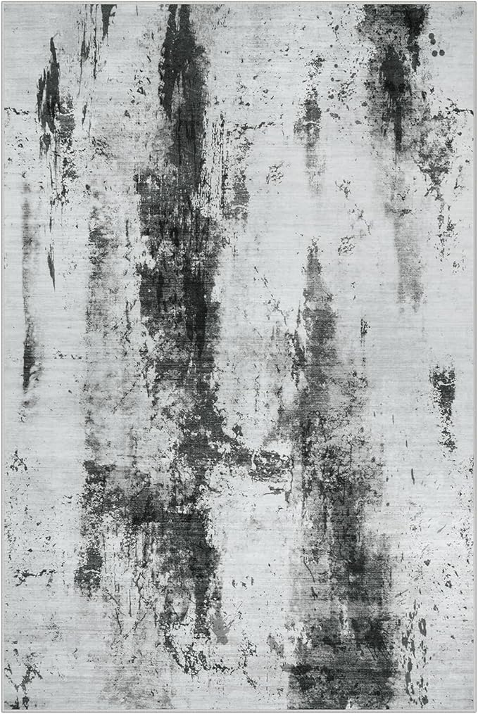 6x9 Area Rugs Washable Rug: Large Modern Abstract Living Room Rug Soft Anti-Skid Thin Carpet Indoor Floor Non-Shedding Carpets for Bedroom Dining Room Farmhouse Nursery Home Office Black White Grey