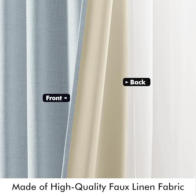 MIULEE 100% Blackout Linen Curtains for Bedroom, Chambray Blue Solid Luxury Decor Thermal Insulation Room Darkening Drapes for Living Room Nursery Back Tab Rod Pocket 42 x 96 Inches, 2 Panels