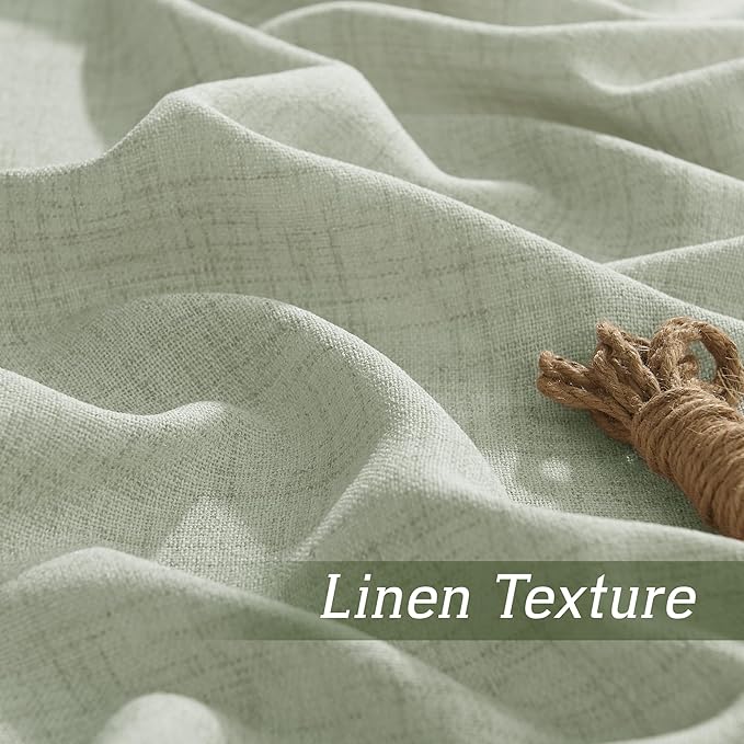 RYB HOME Linen Sheer Curtains and Drapes for Living Room 108 inches Length, Breathable Back Tab/Rod Pocket Semi Sheer Curtains, Sage Green, W 52 x L 108 inches, 2 Panels Set