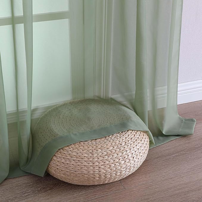 Chyhomenyc Sage Green Sheer Curtains 90 Inches Long 2 Panels, Light Filtering Green Curtains for Living Room, Soft Gentle Voile Rod Pocket Bedroom Window Drapes, 59Wx90L Inch, 2PCS