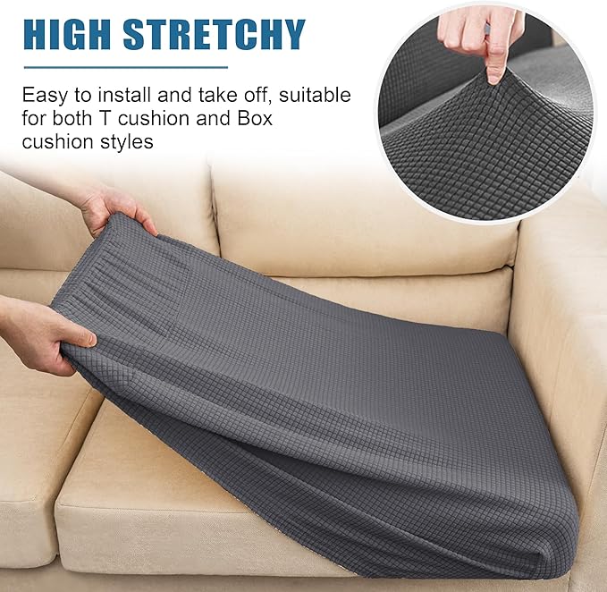 Water-Repellent Sofa Cushion Covers Jacquard High Stretch Fabric Furniture Protector for Living Room, Washable Sofa Seat Slipcover, 1 Seater Settee (Chair Cushion, Gray)
