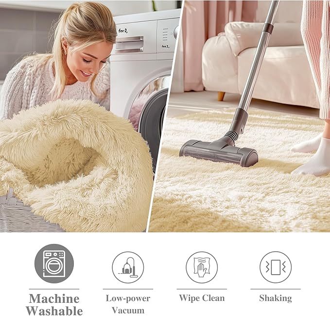 OLANLY Cream Round Rugs for Bedroom - Machine Washable, 8 ft Circle Area Rugs for Living Room, Soft and Fluffy Shaggy Carpet for Teen Girl and Boys, Nursery Rooms, Dorms, Home Decor Aesthetic