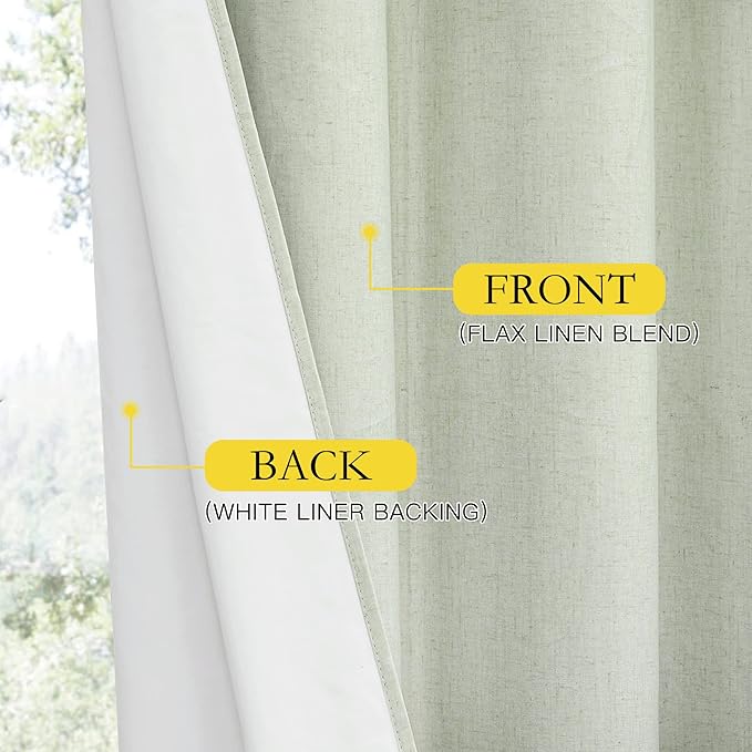 NICETOWN Extra Long Linen 100% Blackout Curtains 120" Length 2 Panels Set with Thermal Insulated Liners, Sage Green, 62" Width, Farmhouse Style Window Draperies for Patio Sliding Glass Door
