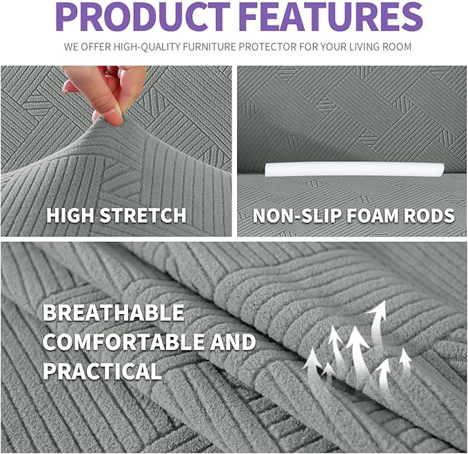 ZNSAYOTX Chair Cover with Arms (30"-47"), New Striped Sofa Chair Covers for Living Room, Dogs Pet Friendly Anti-Slip Chair Protector Spandex Armchair Slipcovers (Light Grey, Chair)