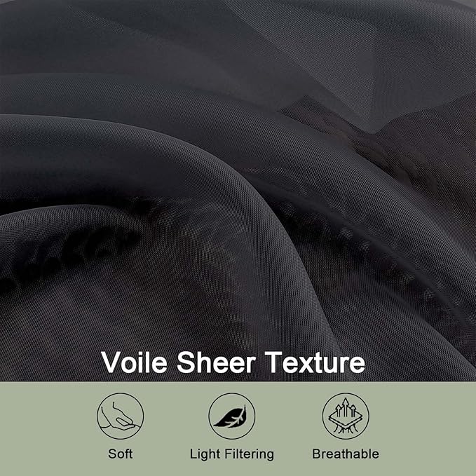 OWENIE Black Sheer Curtains, Sheer Curtains 96 inches Long 2 Panels Set, Rod Pocket Voile Fimly Sheer Drapes for Living Room/Bedroom, 2pcs, Each 59" W x 96" L