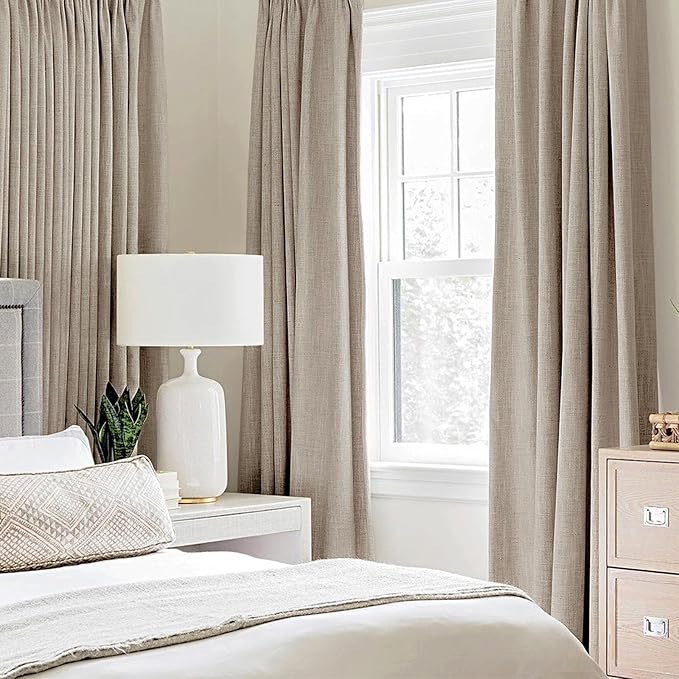 MIULEE Linen Textured Curtains for Bedroom Solid 100% Blackout Thermal Insulated Taupe Grommet Room Darkening Curtains & Drapes Luxury Decor for Living Room Nursery 52 x 54 Inch (2 Panels)