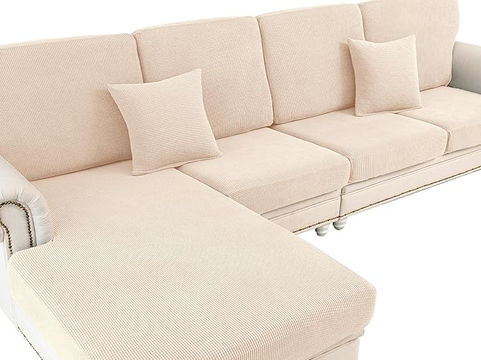 Couch Cushion Cover Loveseat Cover or 2 Seat Sofa Cover Washable Stretch Sectional Sofa Slipcover(1 Piece for Loveseat or Sofa 2-Seater, Natural)