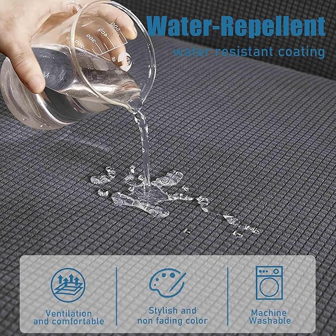 Water-Repellent Sofa Cushion Covers Jacquard High Stretch Fabric Furniture Protector for Living Room, Washable Sofa Seat Slipcover, 1 Seater Settee (Chair Cushion, Gray)