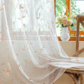 AmHoo 2 Panels Embroidered Leaf Pattern Semi Sheer Curtains Foliage Floral Voile Window Draperies Treatment for Bedroom Living Room Rod Pocket White Pink 53 x 84 Inch