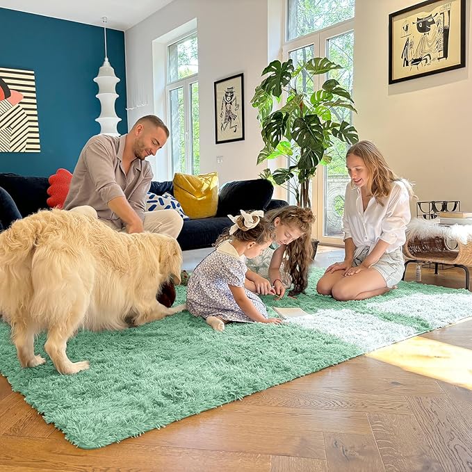 OLANLY 2x3 Machine Washable Small Bedside Rug, Soft Fluffy Shaggy Entryway Throw Rugs for Bedroom, Living Room, Indoor Floor Carpet for Kids Girls Boy, Nursery Rooms, Home Decor Aesthetic, Mint Green