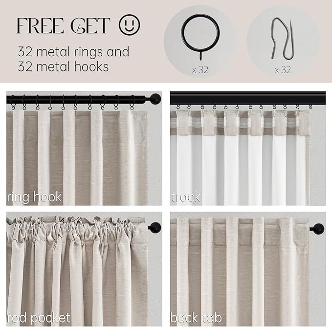 Topfinel Blackout Curtains 102 Inch Long 2 Panels,Linen Textured Room Darkening Black Out Drapes for Living Room Tall Windows Back Tab with Hooks Boho Modern Farmhouse Decor Shaded Drop 52x102