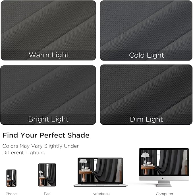 CUCRAF Dark Grey Blackout Curtains 96 inch Length 2 Panels Set, Rod Pocket Room Darkening Drapes for Bedroom Living Room, Insulated Thermal Light Blocking Window Curtain (W52 x L96 Inch)