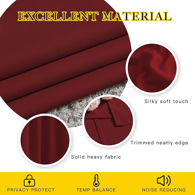NICETOWN Blackout Burgundy Red Curtains 102 inches Long 2 Panels, Grommet Thermal Curtains Light Blinds Room Darkening Window Treatments for Bedroom, 2 Panels, W52 x L102