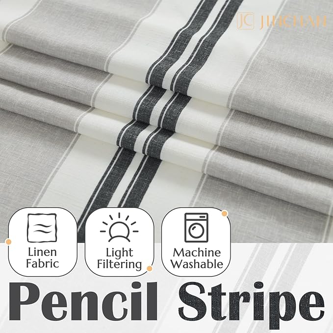 jinchan Striped Valance Farmhouse Window Treatment Linen Textured Drapes for Small Windows Kitchen Living Room RV Vintage Valance 16 Inch Rod Pocket 1 Panel Black and Grey