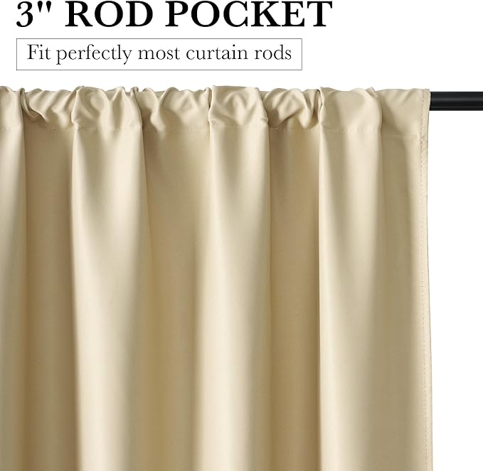 RYB HOME 100% Blackout Short Curtains for Small Window, Thermal Insulated Total Room Darkening Noise Reducing Curtains for Kitchen Bathroom Basement, 42 inches Wide by 36 inches Long, Biscotti Beige