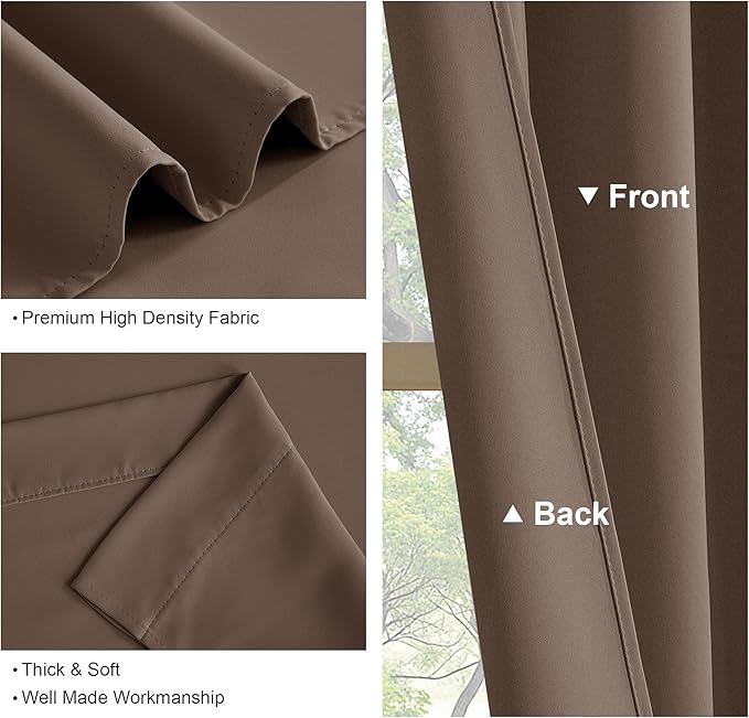 PONY DANCE Blackout Curtains Drapes - Home Decoration Light Blocking Thermal Insulated Window Back Tab/Rod Pocket Curtain Panels Privacy Protect for Bedroom, W 42 in by L 54 in, Mocha, Set of 2
