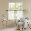 MYSKY HOME Semi Sheer Natural Linen Curtains 36 Inch Length, Light Filtering Cream Tiers Curtains Rod Pocket Neutral Window Drapes for Bathroom/Kitchen/Basement, Beige White, 34 x 36 Inch,2 Panels