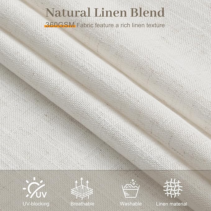 IVAPUPU Pinch Pleated Linen Curtains 102 Inches Long 2 Panels for Living Room, Light Filtering Memory Train Semi Sheer Curtain Pleated with Hooks Rings Back Tab Drapes for Bedroom, 40w, Beige White