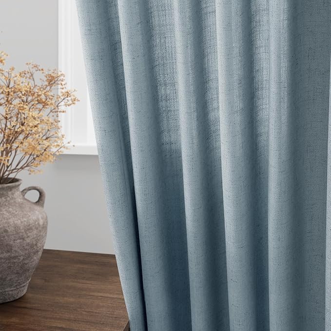 Nanspring Light Blue Linen Curtains 80 Inches Long 2 Panels Set for Living Room Bedroom Rod Pocket Back Tab Light Filtering Drape for Protect Privacy Curtain Modern Farmhouse Decor 52x80