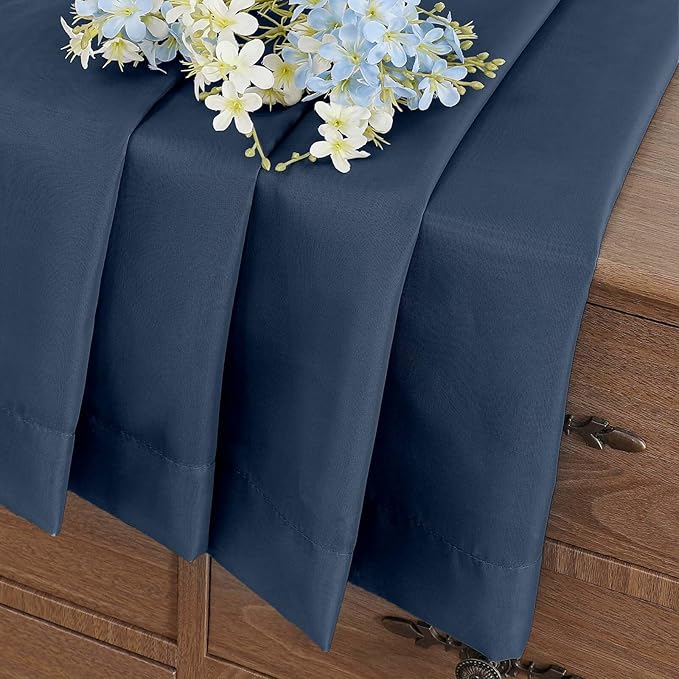 Navy Blue Sheer Curtains Tier 30 Inches Length 2 Panels, Light Filtering Lightweight Soft Window Treatments Drapes, Cute Elegant Cafe Curtains for Nursery, Dual Rod Pocket, 2x42Wx30L Inches