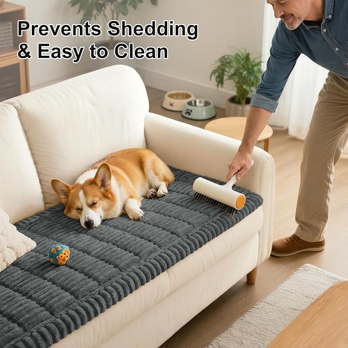 Smiry Couch Cover for Dogs Washable, Non Slip Fuzzy Pet Couch Covers for 3 Cushion Sofa Pet Friendly, Thick Soft Sofa Slipcovers Cushion Protector (Dark Grey, 27.6" x 27.6")