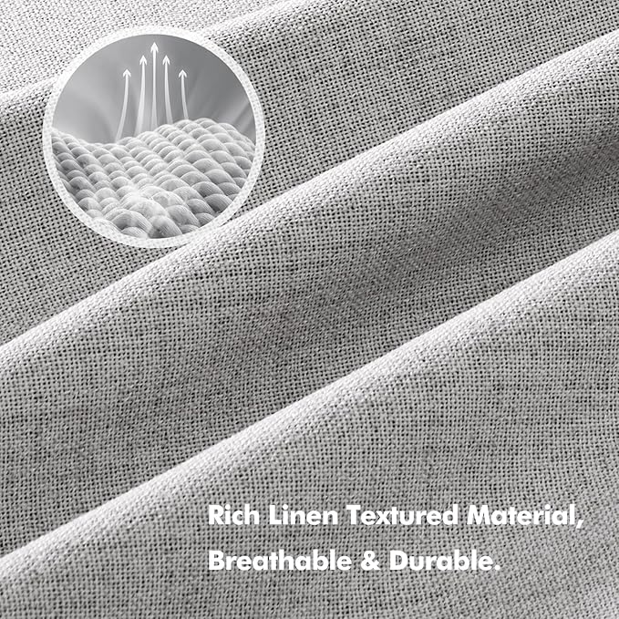 MIULEE 100% Blackout Linen Curtains for Bedroom, Greyish White Solid Luxury Decor Thermal Insulation Room Darkening Drapes for Living Room Nursery Back Tab Rod Pocket 42 x 63 Inches, 2 Panels