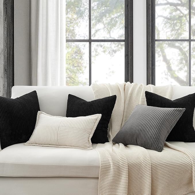 Topfinel Black Decorative Throw Pillow Covers Cushion Cases, Set of 4 Soft Velvet Modern Double-Sided Designs Match for Home Decor, Pillow Inserts Not Included (16x16 inch)