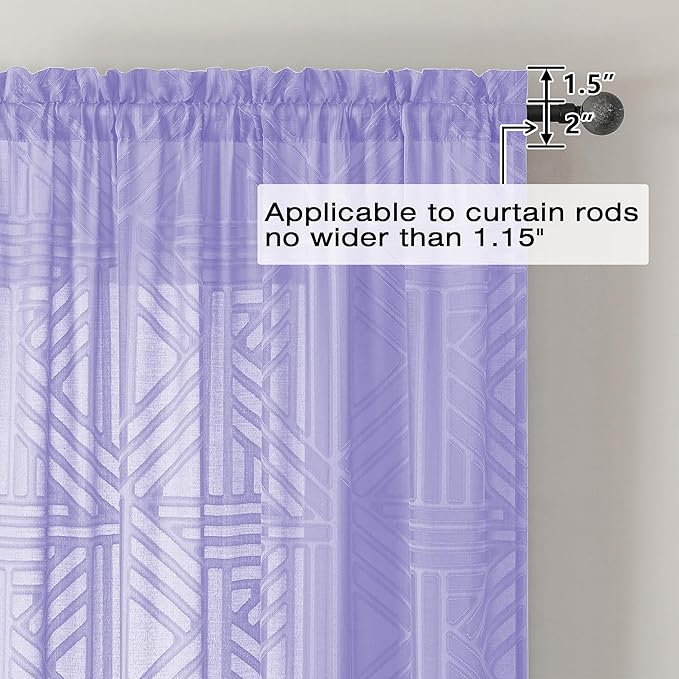 Simplebrand Lavender Semi Sheer Curtains 96 Inches Long 2 Panels, Light Filtering Geometric Jacquard Clip Textured Sheer Curtains for Living Room，Modern Elegant Window Curtains Drapes，42x96 inch