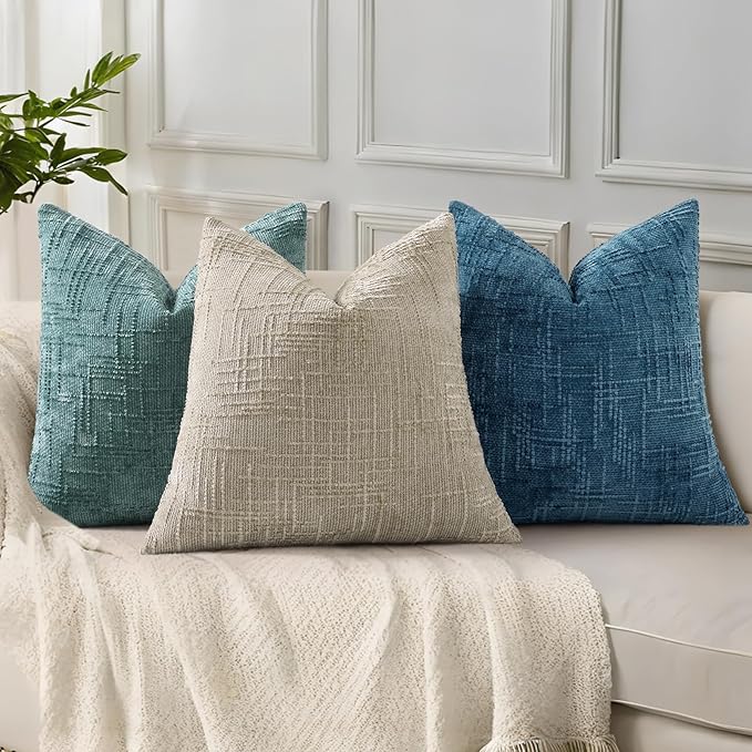 decorUhome Navy Blue Chenille Throw Pillow Covers 20x20 Set of 2 Textured Soft Cozy Slubby Couch Pillow Covers Modern Farmhouse Boho Decorative Pillow Cases for Bed Sofa Living Room