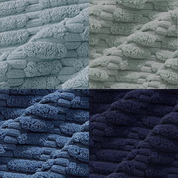 Fancy Homi Set of 4 Blue Decorative Throw Pillow Covers 14x14 Inch for Couch Bed Chair, Modern Farmhouse Boho Room Decor, Soft Fuzzy Corduroy Textured Striped Coastal Blue Cushion Case 35cm