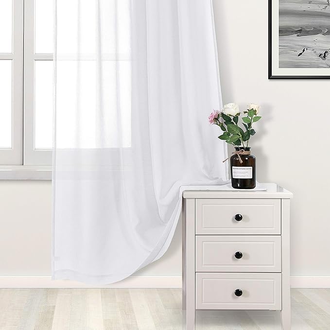 DWCN White Sheer Curtains 84 inches Long 2 Panels Set, Rod Pocket Voile Window Treatments for Living Room/Bedroom, Airy & Lightweight Elegant Gauzy Curtains & Drapes, 2pcs, Each W42 x L84