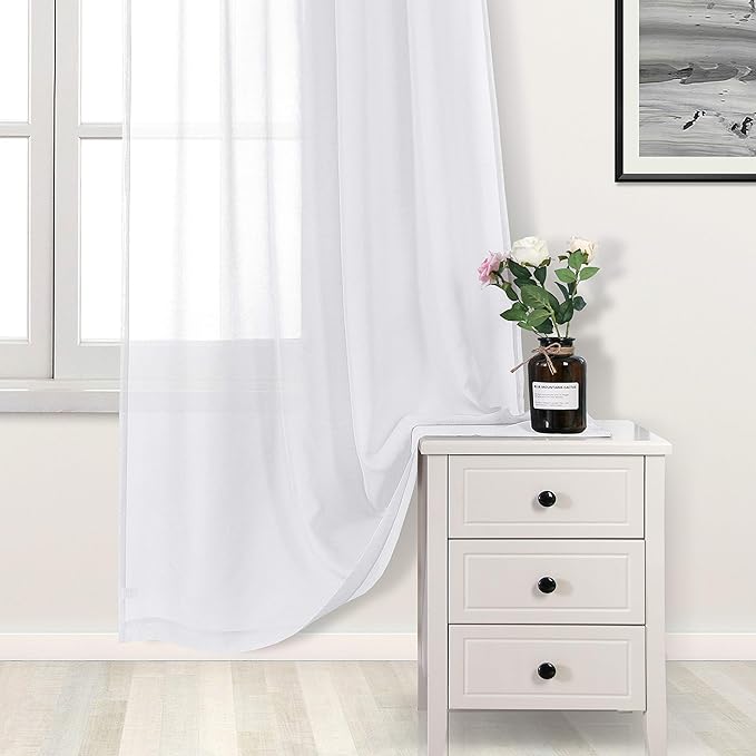 DWCN Sheer White Curtains 72 inches Long 2 Panels for Living Room, Rod Pockets Airy Window Treatments Voile Sheer Curtains Lightweight for Bedroom Window Sliding Glass Door, 2pcs, Each W52 x L72