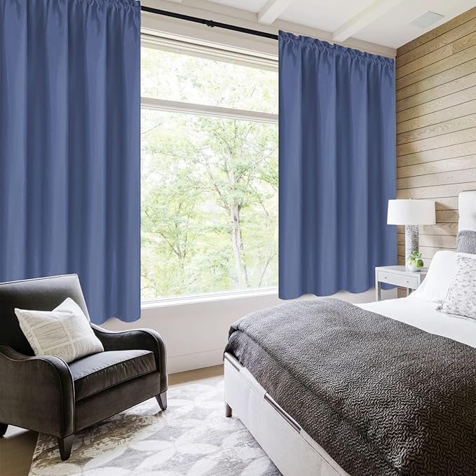 DWCN Blackout Curtains – Thermal Insulated, Energy Saving & Noise Reducing Bedroom and Living Room Curtains, Dusty Blue, W 38x L 45 Inch, Set of 2 Rod Pocket Curtain Panels