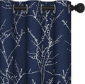 Deconovo Blackout Curtains, Navy Blue Curtain, Thermal Insulated Soundproof Drapes, Branch Silver Print, 42 x 84 Inch Long, Machine Washable Grommet Panels for Bedroom Living Room Office, Set of 2