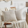 Fancy Homi 2 Packs Neutral Taupe Decorative Throw Pillow Covers 18x18 Inch for Living Room Couch Sofa, Rustic Farmhouse Boho Home Decor, Soft Corss Corduroy Patchwork Textured Square Cushion Case 45cm