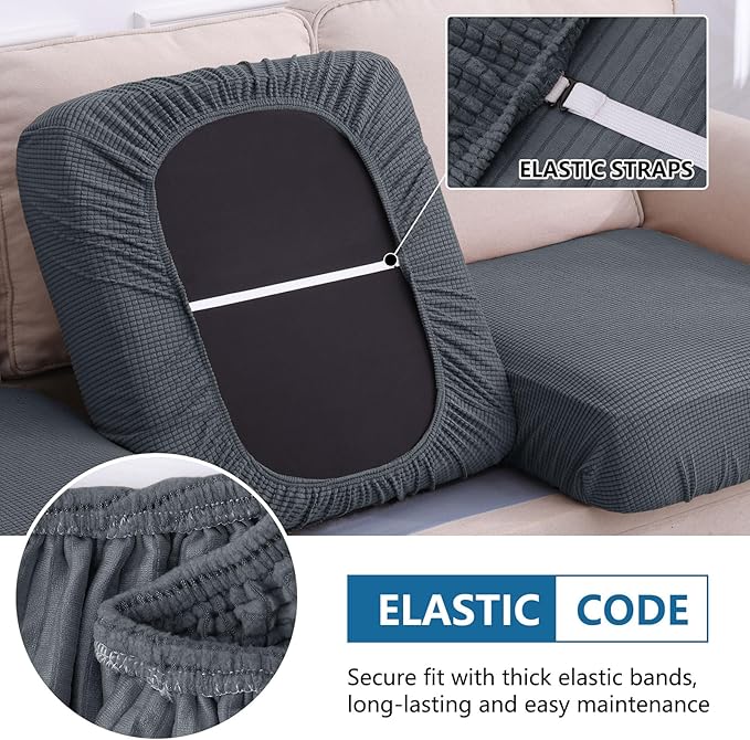 hyha Waterproof Couch Cushion Covers for Pets, Non Slip Sofa Seat Cover for Dogs Washable, Soft Thick Stretch Jacquard Fabric, Sofa Slipcovers with Elastic Bottom (1 Piece for Large, Grey)
