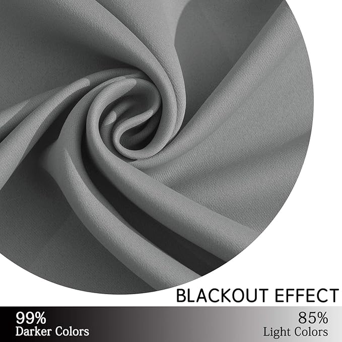 Yakamok Blackout Curtains for Bedroom - Grommet Thermal Insulated Room Darkening Curtains for Living Room, Set of 2 Panels (38 x 84Inch, Grey)