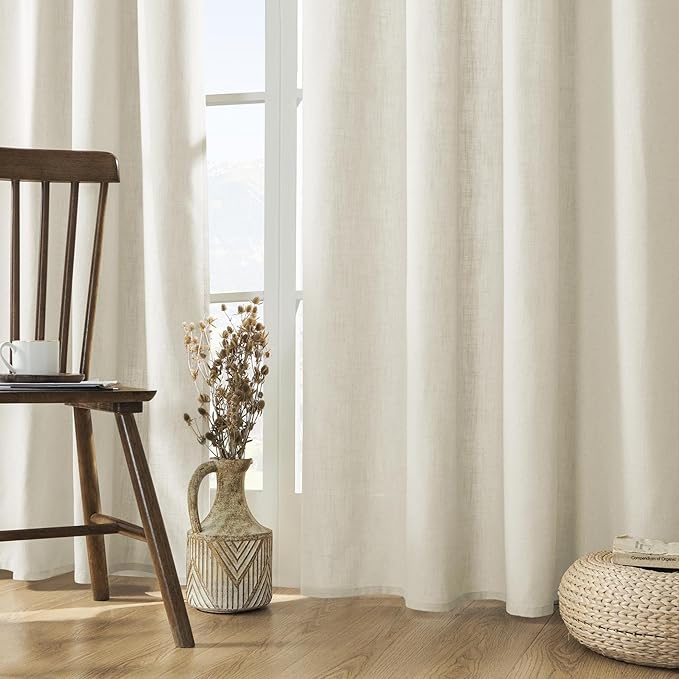 Joydeco Linen Curtains 2 Panel Set, Ivory on Linen Curtains 84 Inch, Light Filtering Drapes for Living Room, 70 Inches Wide Drapes with Rod Pocket Back Tab (84" L x 70" W)
