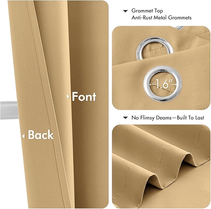 MIULEE Gold Blackout Curtains for Bedroom Living Room 54 Inches Long 2 Panels, Thermal Insulated Room Darkening Drapes Solid Grommet Noise Reduction Light Blocking Window Treatments 40x54 Inch